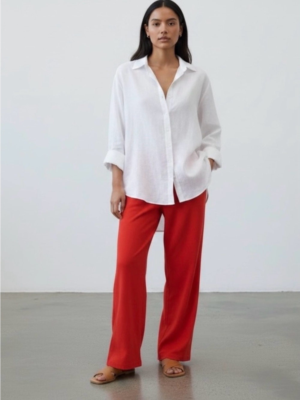 Athleta Red Wide-Leg Linen Blend Drawstring Pants